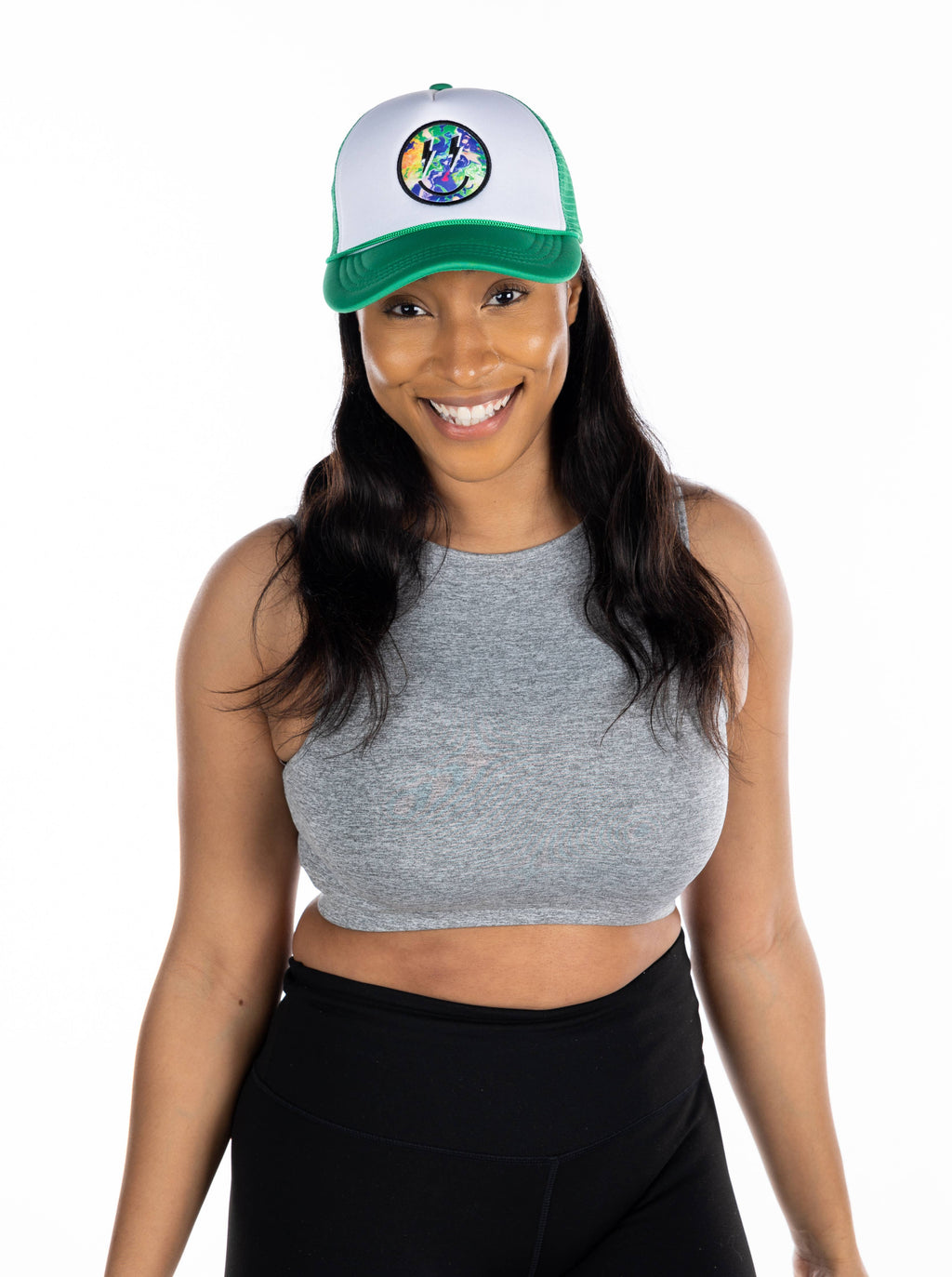 Adult Foam Trucker Hat - Multicolor Smiley - Green/White