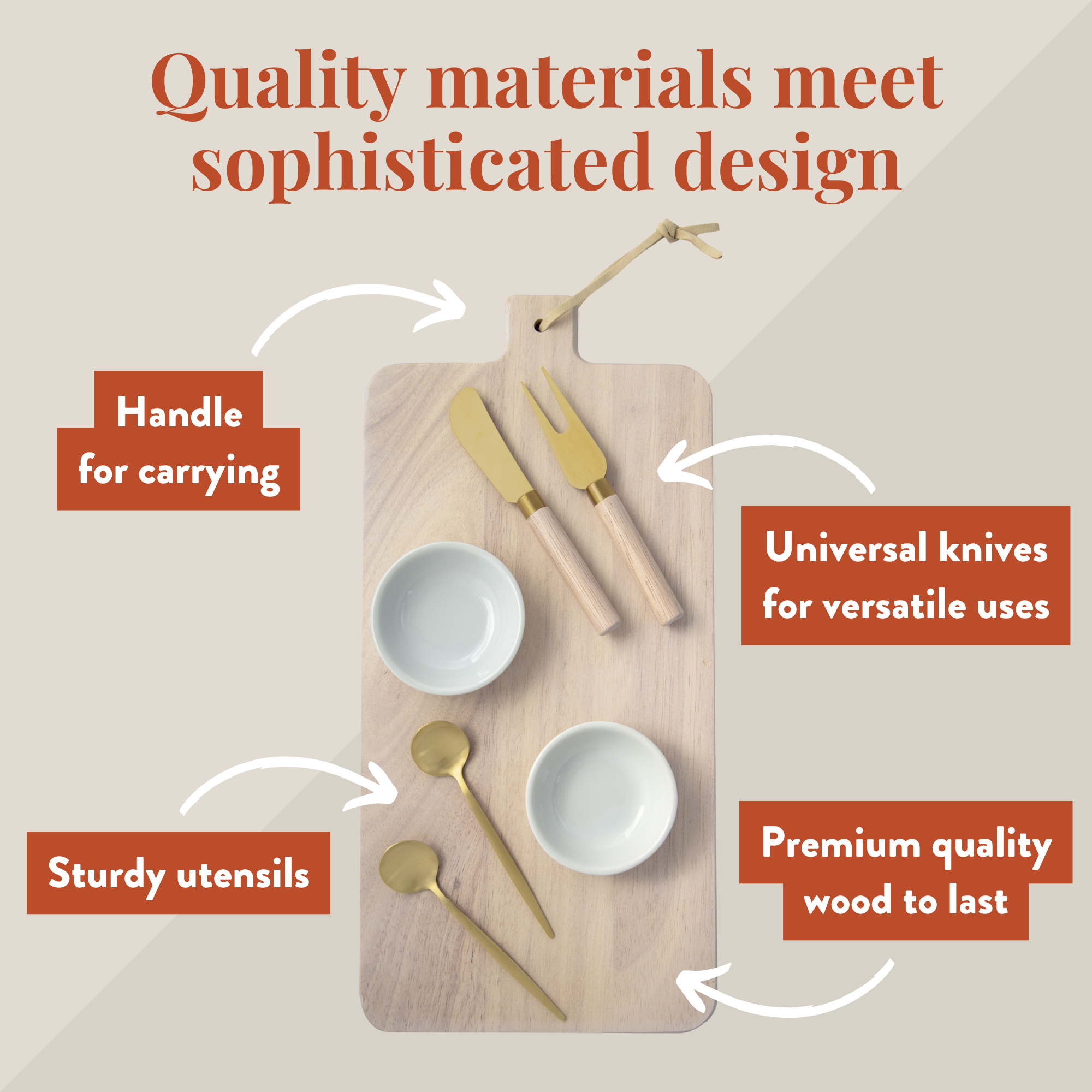 7 Piece Cheese Board Set in White Washed Wood