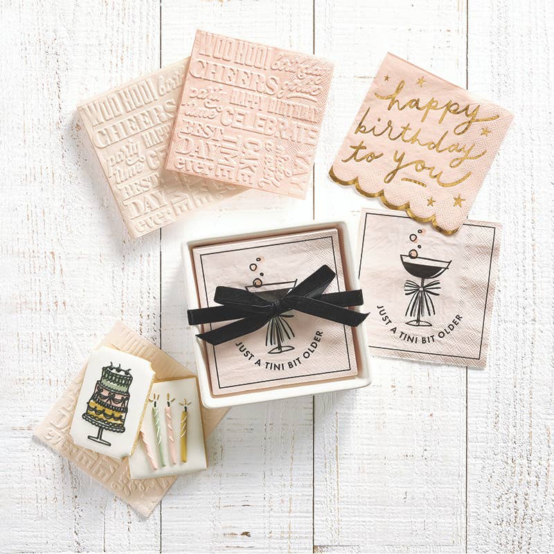 Ceramic Napkin Tray + Napkins - Just A Tini Bit Older: 5.75" SQ x 1.25" D, Napkin: 5" SQ