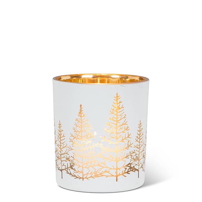 Sm Wht/Gold Tree Tealight-3"H