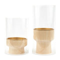 2 Contemporary Wood & Glass Pillar Candle Holders - Natural