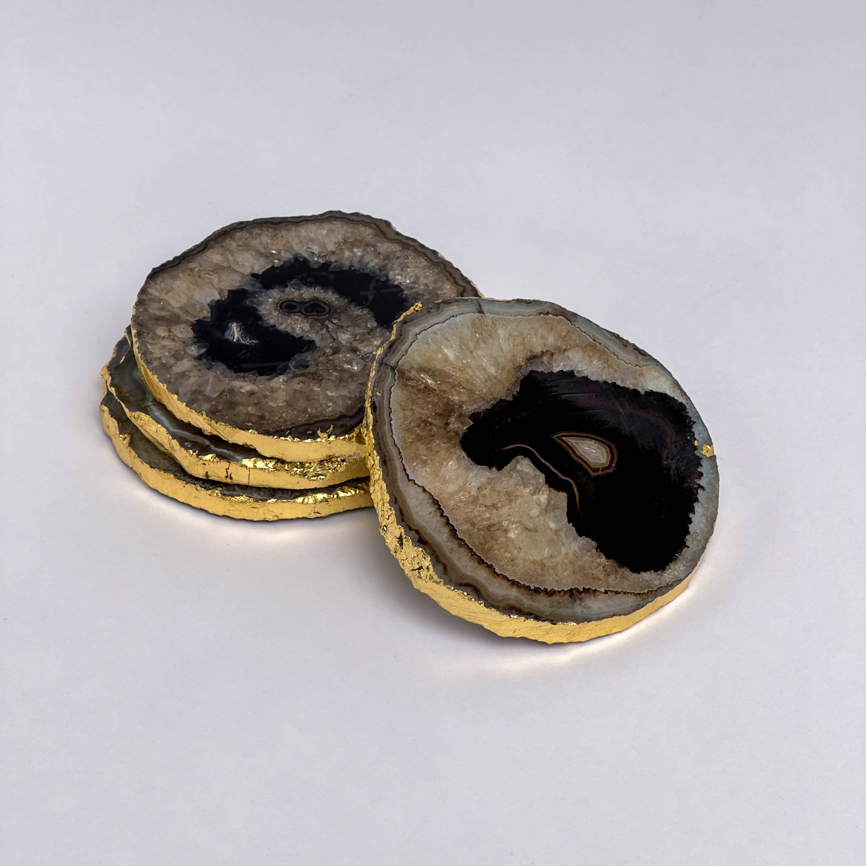Coasters Set of 4 Black Natural Quarts Agate