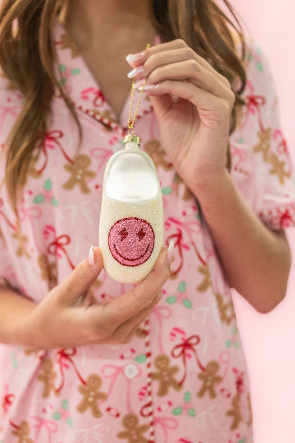 Pink Happy Smiley Face - Slipper Christmas Ornament