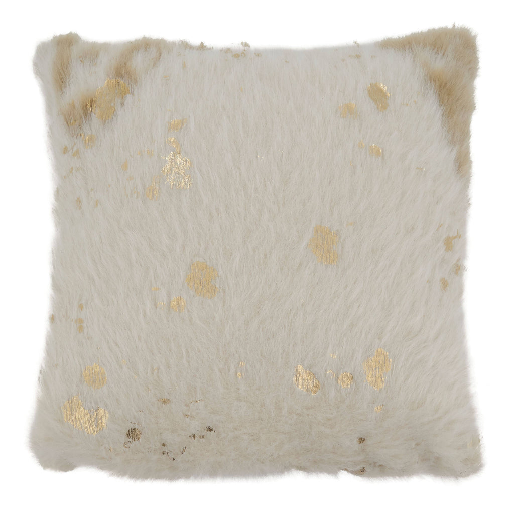 Foil Print Faux Cow Hide Pillow - Poly Filled: Ivory / Polyester Insert / 18"