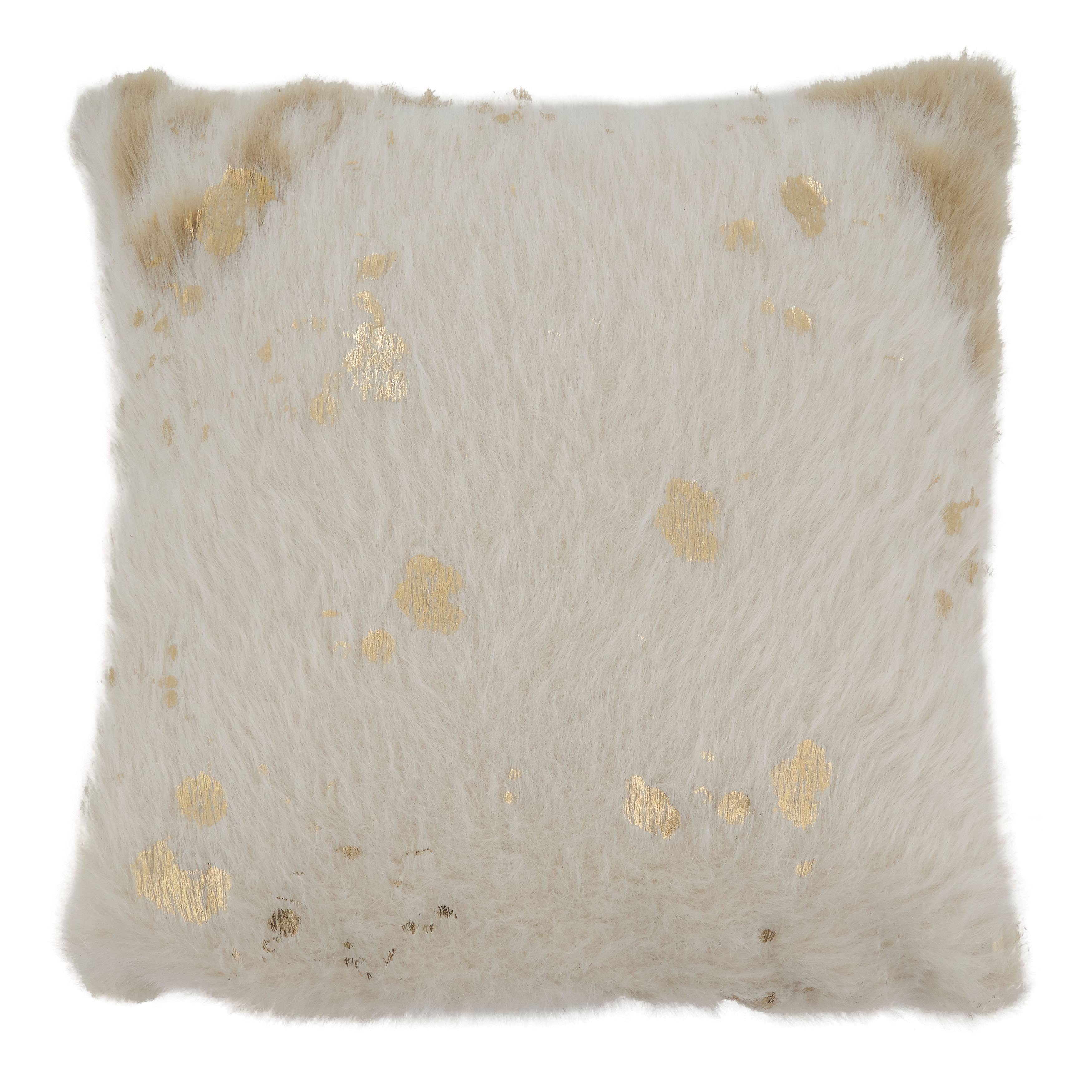 Foil Print Faux Cow Hide Pillow - Poly Filled: Ivory / Polyester Insert / 18"