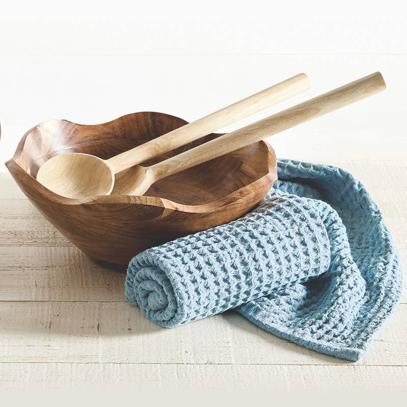 Waffle Weave Dish Towels + Spoon Set - Ocean Blue: Each Towel: 18" W x 28" H, Spoon: 13" L