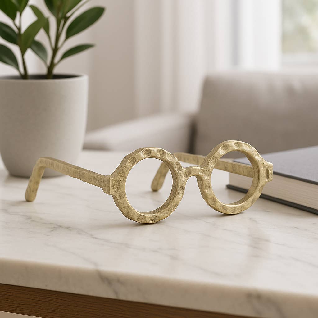 Metal Abstract Eyeglasses Sculpture Home Decor - Gold