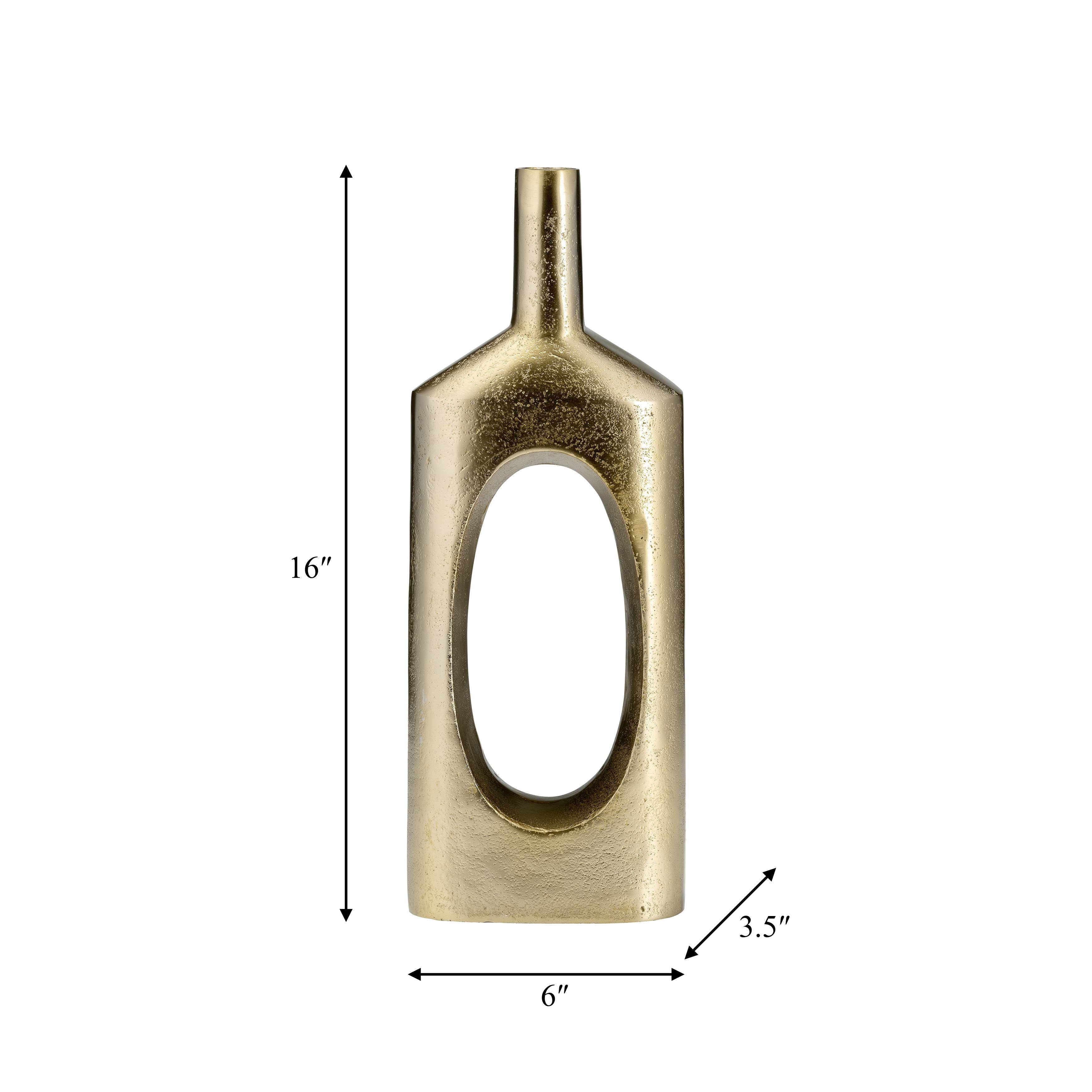 Gold 16 in. Metal Tall Modern Open Cut-Out Vase
