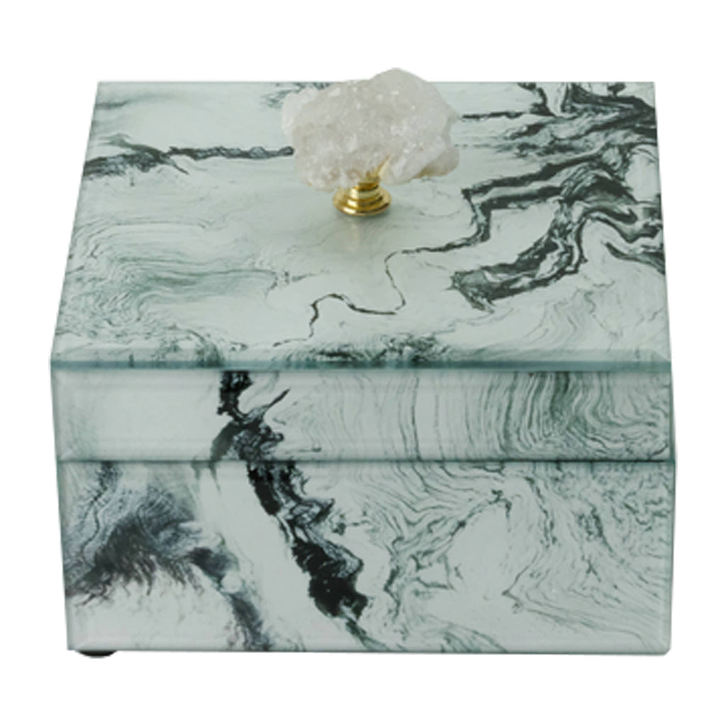 Glass, 6x5" Jewelry Box Silver Top, Gray