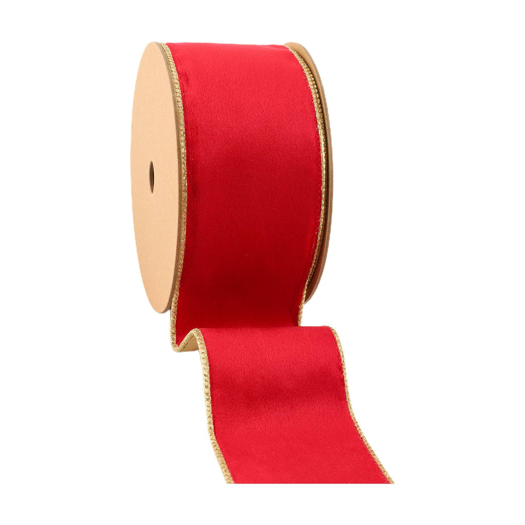 2 1/2" Reversible Classic Velvet Wired Ribbon | Christmas Red/Gold | 10 Yard Roll