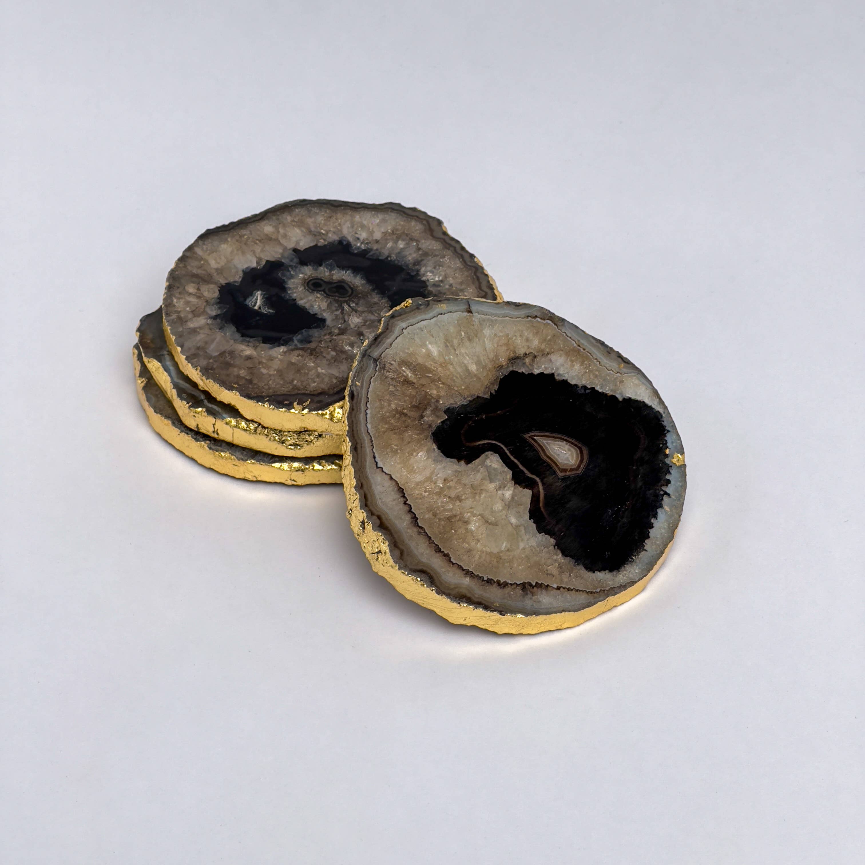 Coasters Set of 4 Black Natural Quarts Agate
