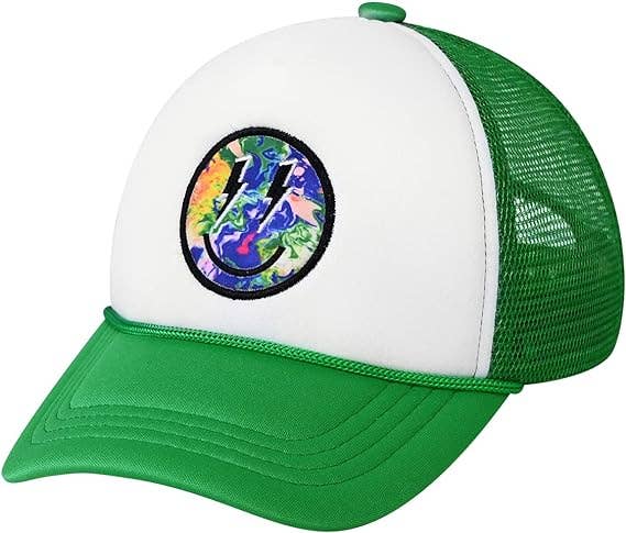 Kids Foam Trucker: Smiley W/ Lightning  - Green/White
