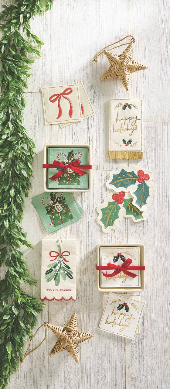 Cocktail Napkins - Red Bow: Paper / 5" SQ