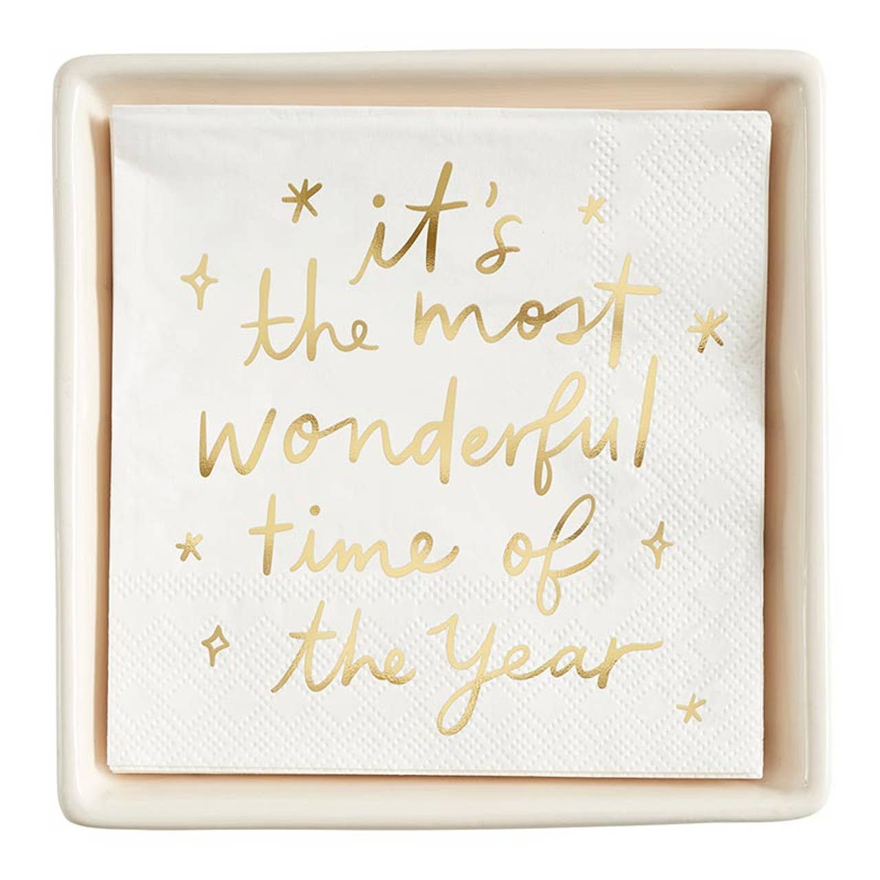 Ceramic Napkin Tray + Napkins - The Most Wonderful Time: Ceramic, Paper, Ribbon