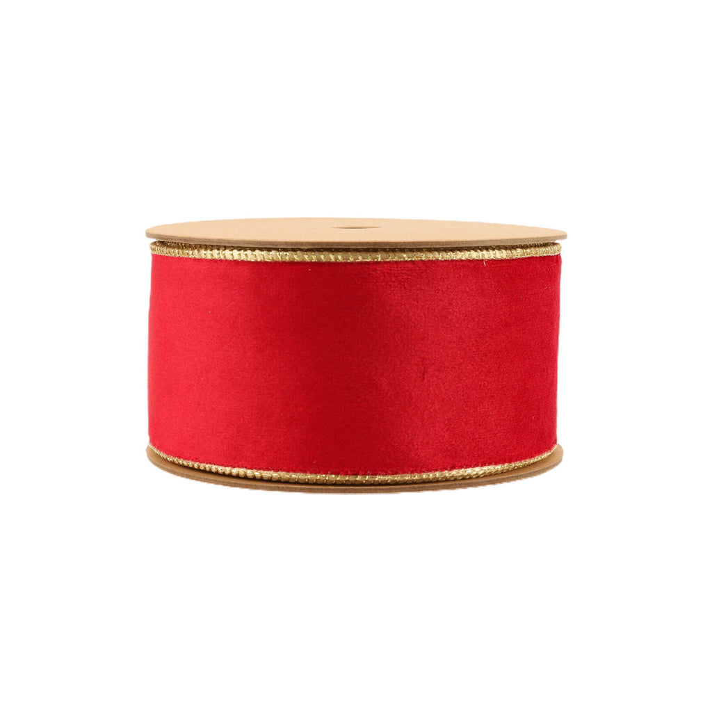 2 1/2" Reversible Classic Velvet Wired Ribbon | Christmas Red/Gold | 10 Yard Roll