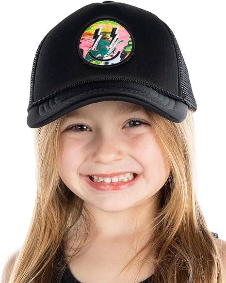 Kids Foam Trucker: Smiley W/ Lightning  - Black/Black