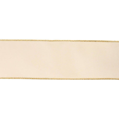 2 1/2" Reversible Classic Velvet Wired Ribbon | Ivory/Gold | 10 Yard Roll