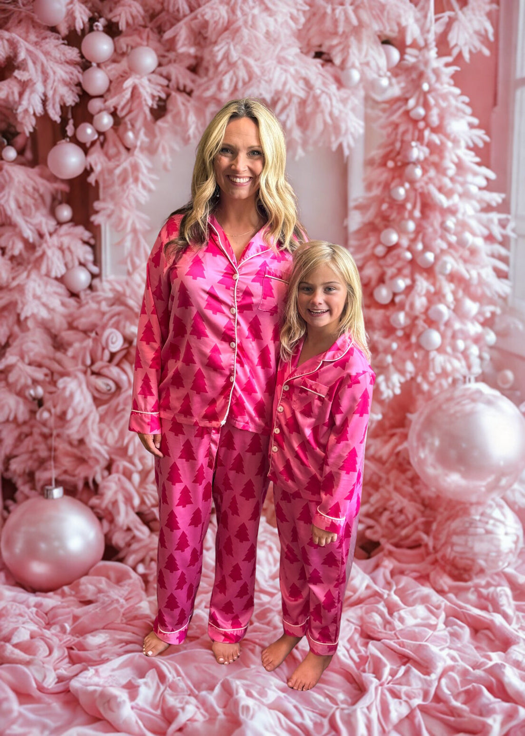 Dreaming of A Pink Christmas Satin Pajama Set