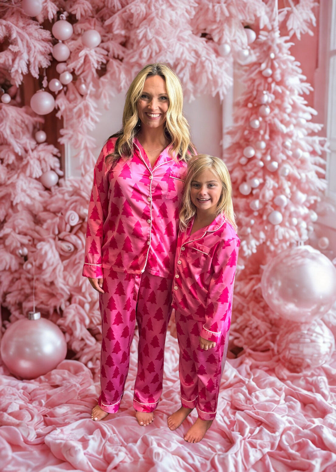 Dreaming of A Pink Christmas Satin Pajama Set