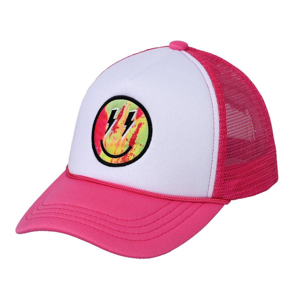Foam Trucker Hat - Multicolor Smiley - Hot Pink/White