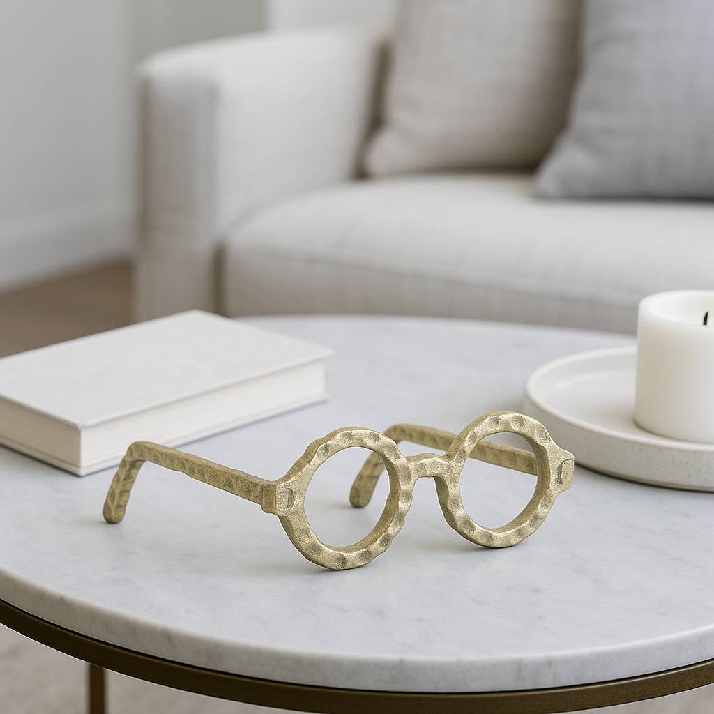 Metal Abstract Eyeglasses Sculpture Home Decor - Gold