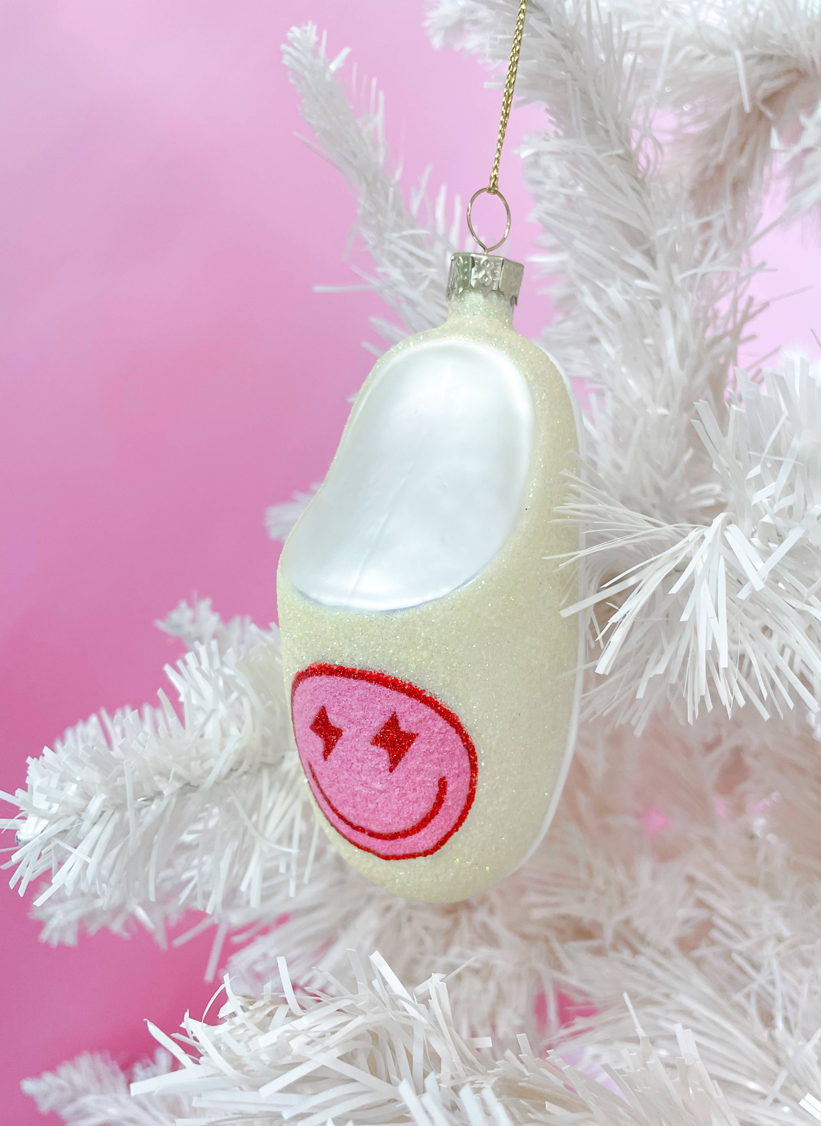 Pink Happy Smiley Face - Slipper Christmas Ornament