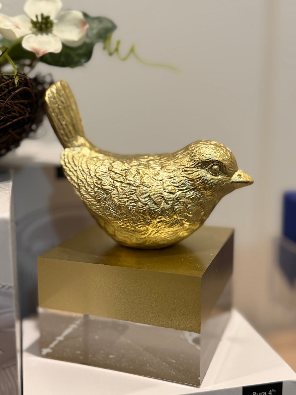 Gold Bird Figurine on Pedestal