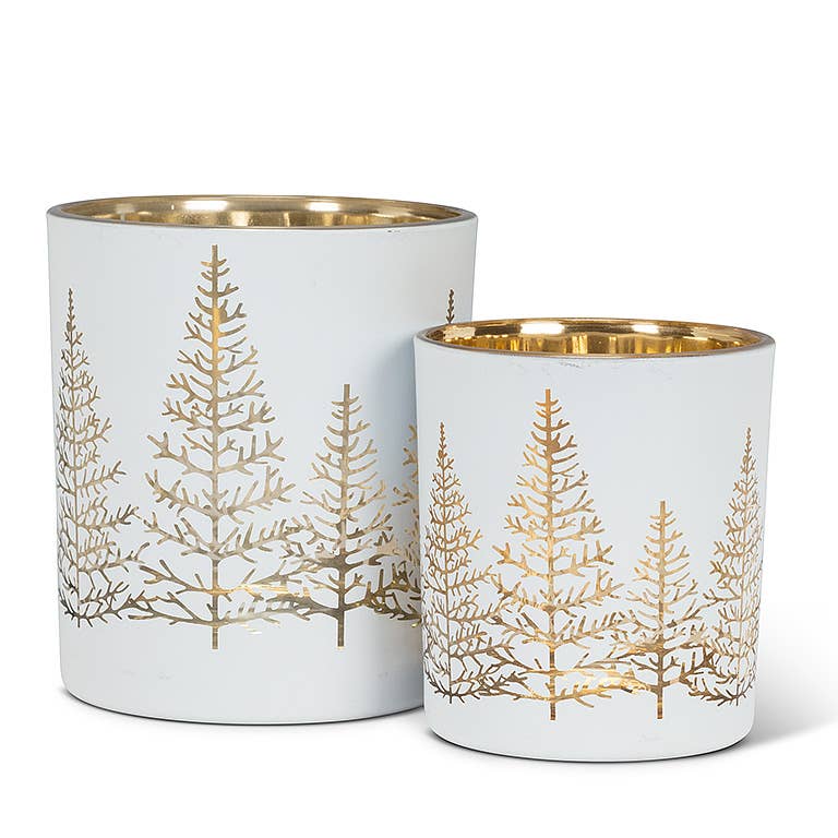 Sm Wht/Gold Tree Tealight-3"H