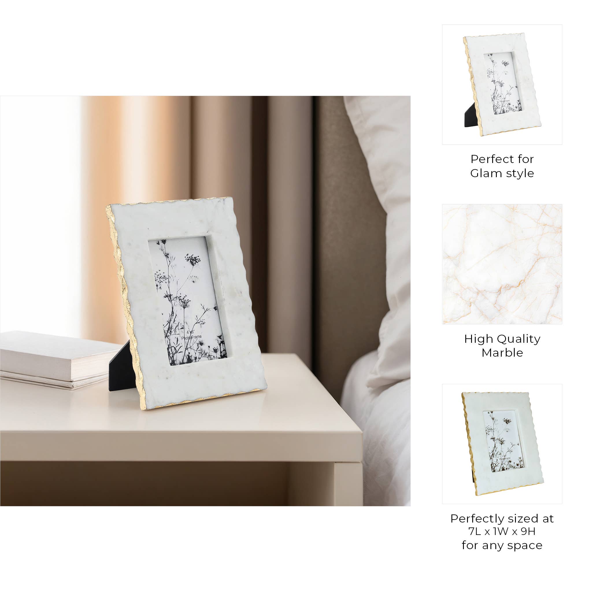 Marble Modern Jagged Edges Photo Frame - White, 4x6 in.