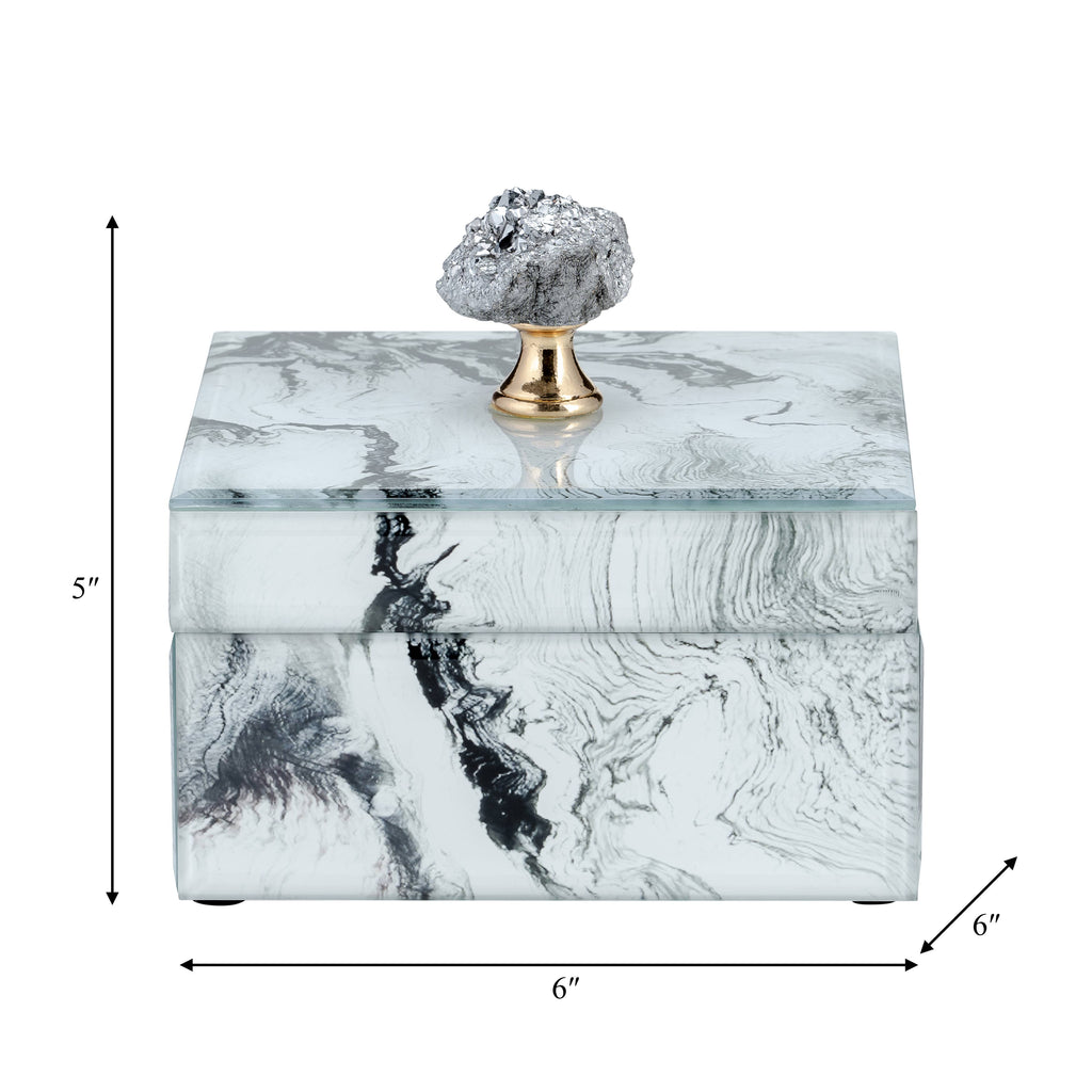 Glass, 6x5" Jewelry Box Silver Top, Gray