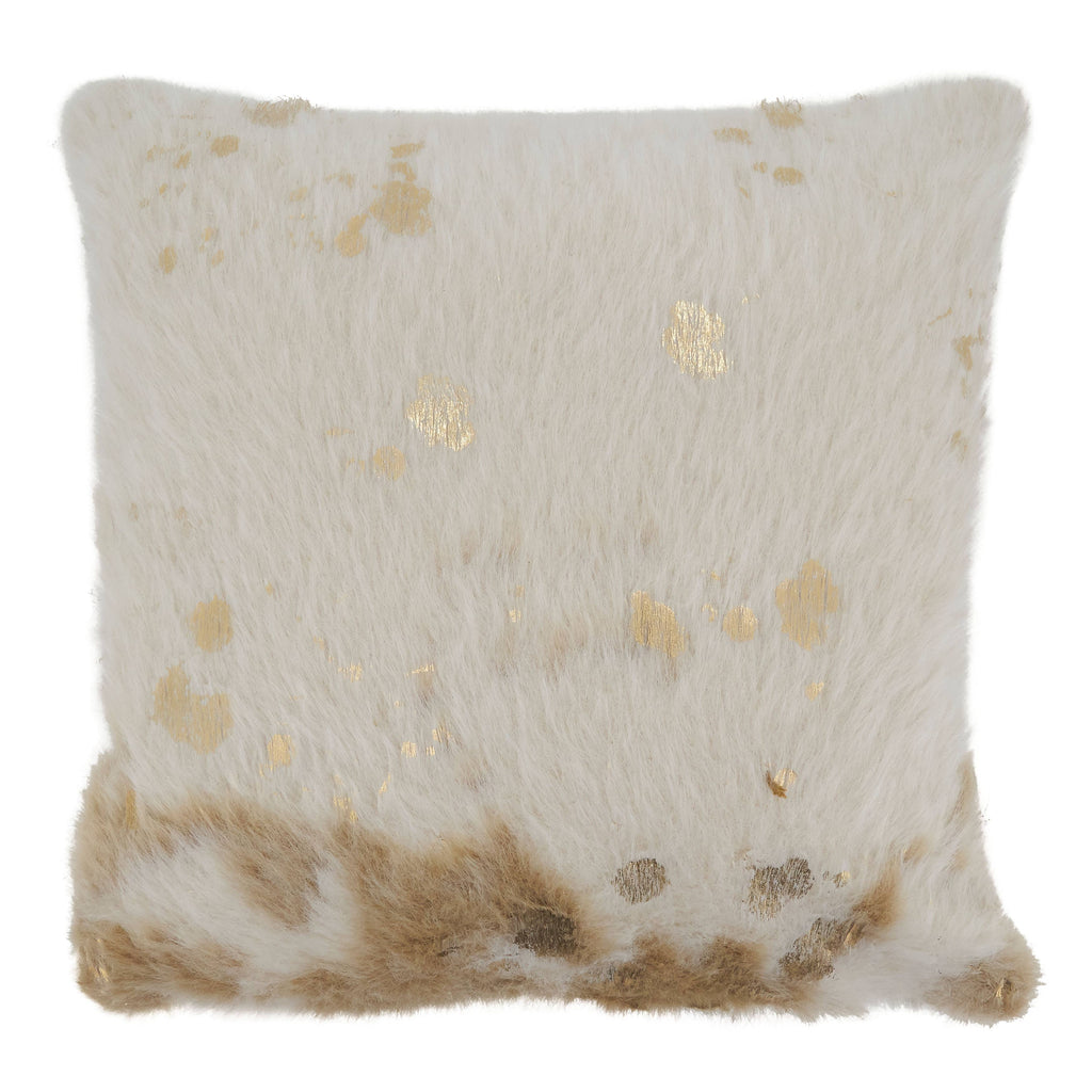 Foil Print Faux Cow Hide Pillow - Poly Filled: Ivory / Polyester Insert / 18"