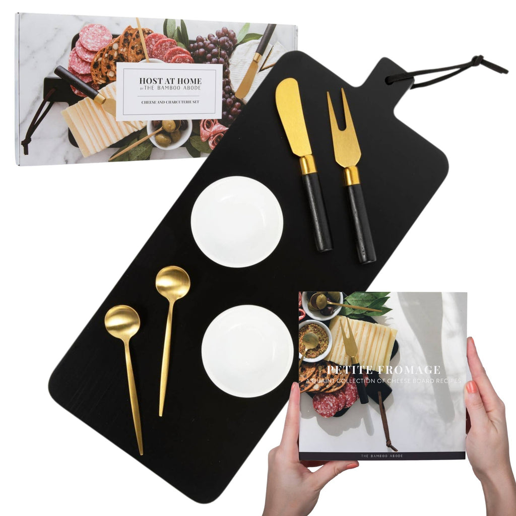 7 Piece Black Charcuterie Board Gift Set