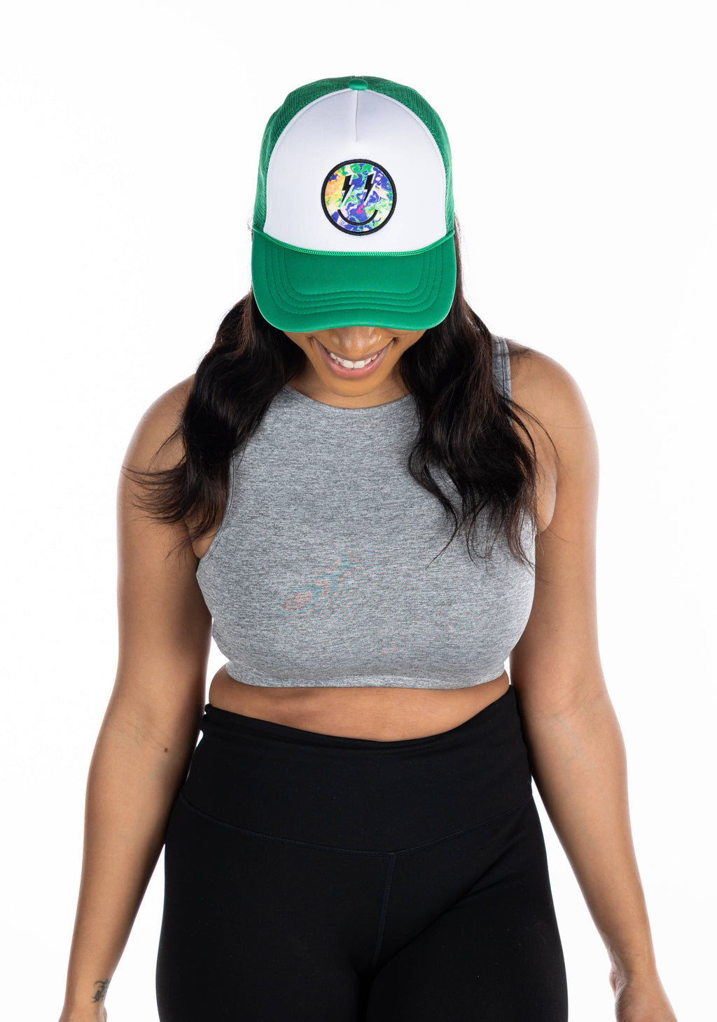 Adult Foam Trucker Hat - Multicolor Smiley - Green/White