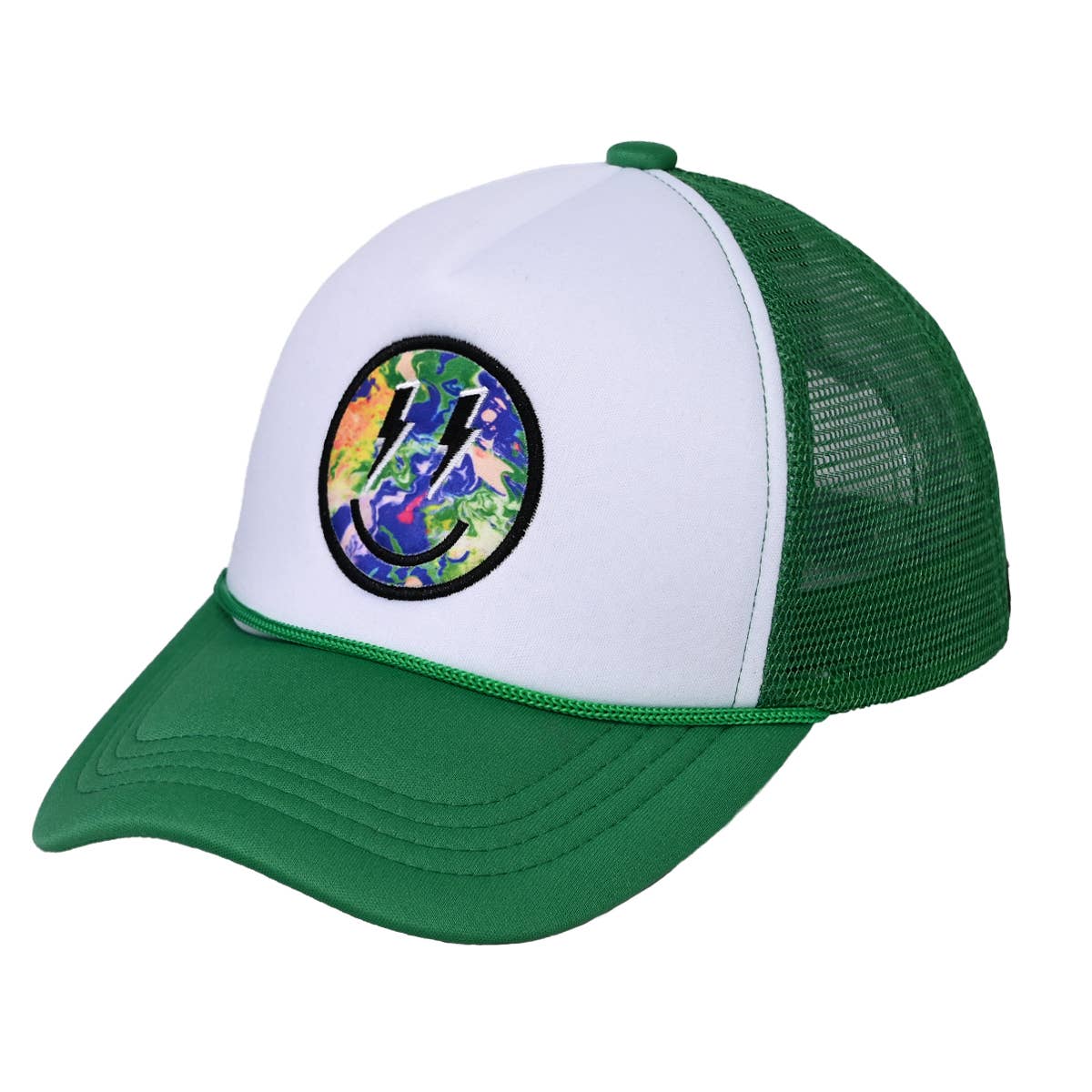 Adult Foam Trucker Hat - Multicolor Smiley - Green/White