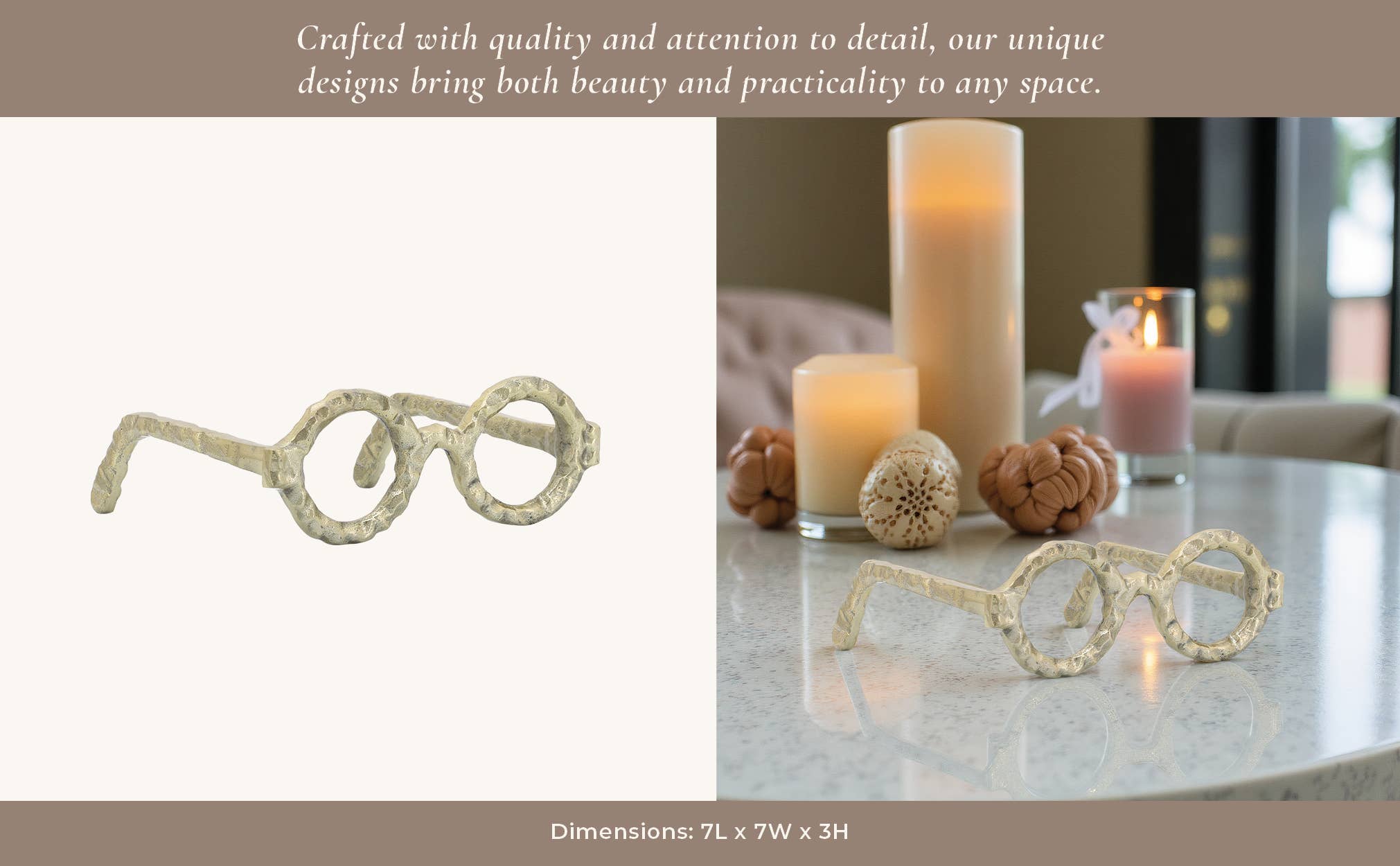 Metal Abstract Eyeglasses Sculpture Home Decor - Gold