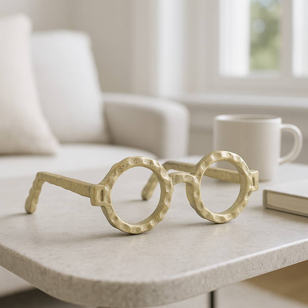 Metal Abstract Eyeglasses Sculpture Home Decor - Gold