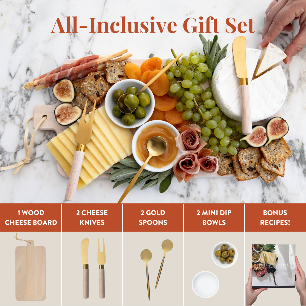 7 Piece Cheese Board Set in White Washed Wood