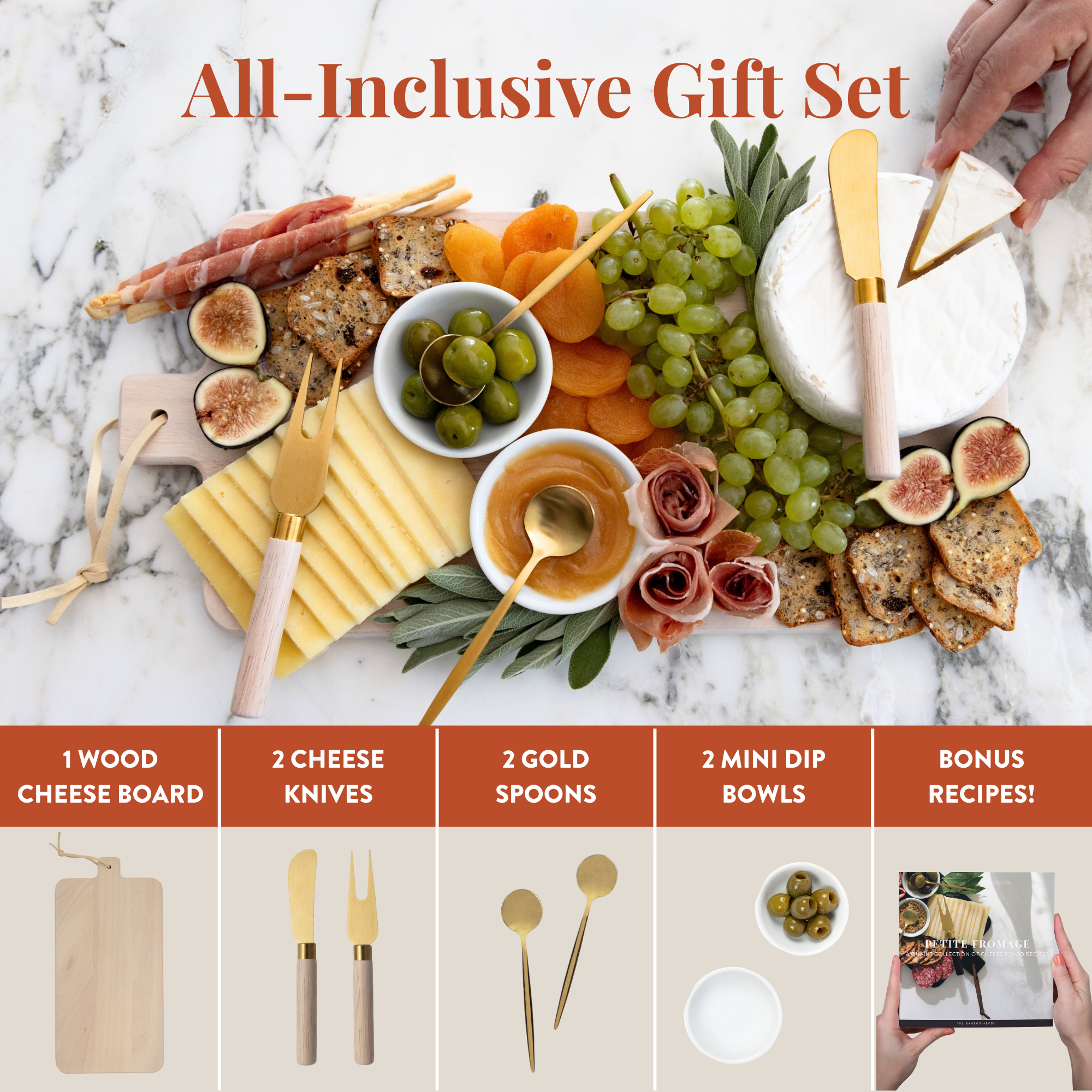 7 Piece Cheese Board Set in White Washed Wood