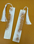 White and Gold Marble Resin Bookmark with White Tassel