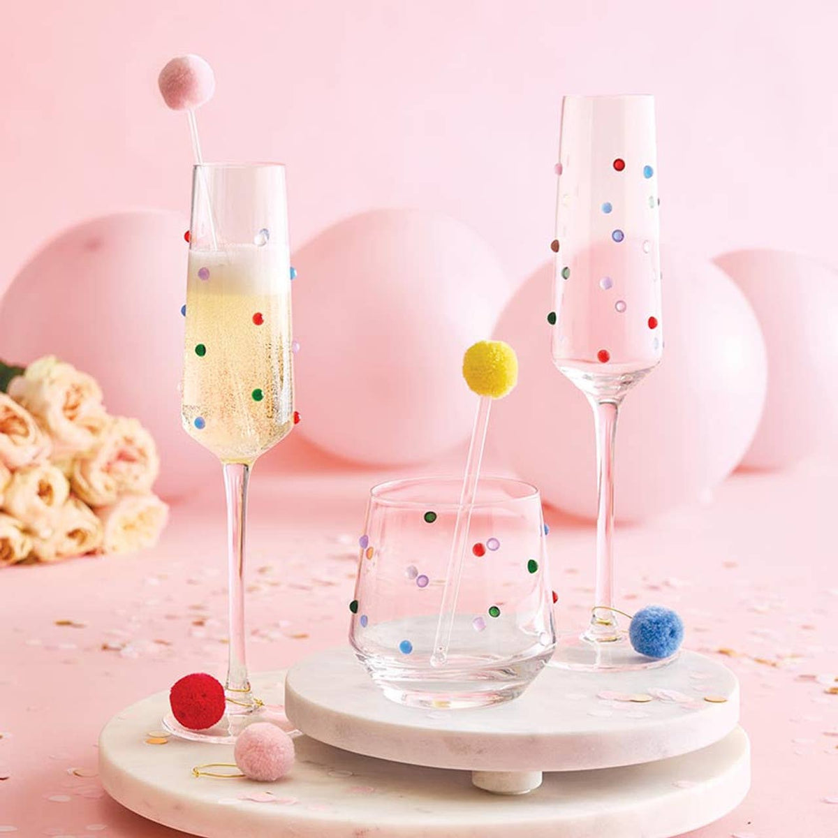 Beaded Wine Glass - Confetti: Glass / 13 oz, 3.6" h