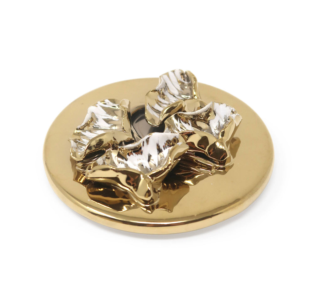 Round Gold Decorative Box With Flower Design Lid: Center Flower