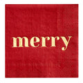 Red Cocktail Napkin - Merry: Paper