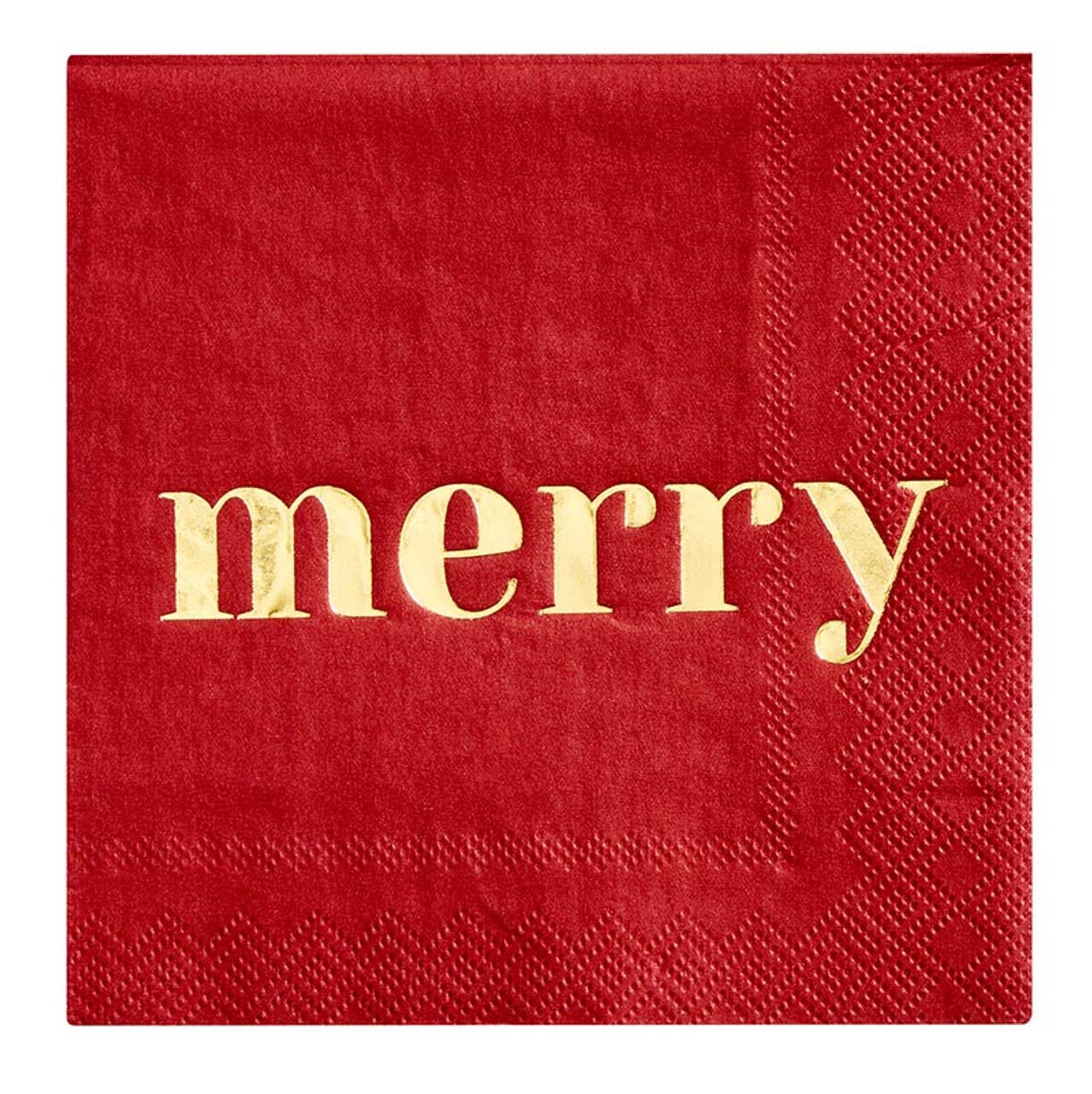 Red Cocktail Napkin - Merry: Paper