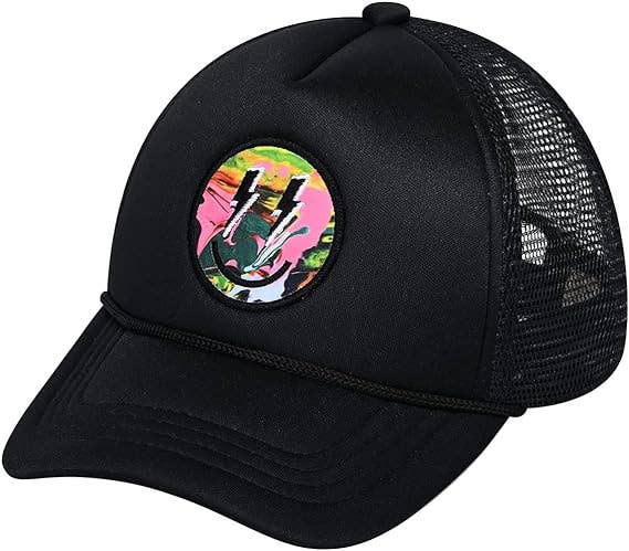 Kids Foam Trucker: Smiley W/ Lightning  - Black/Black
