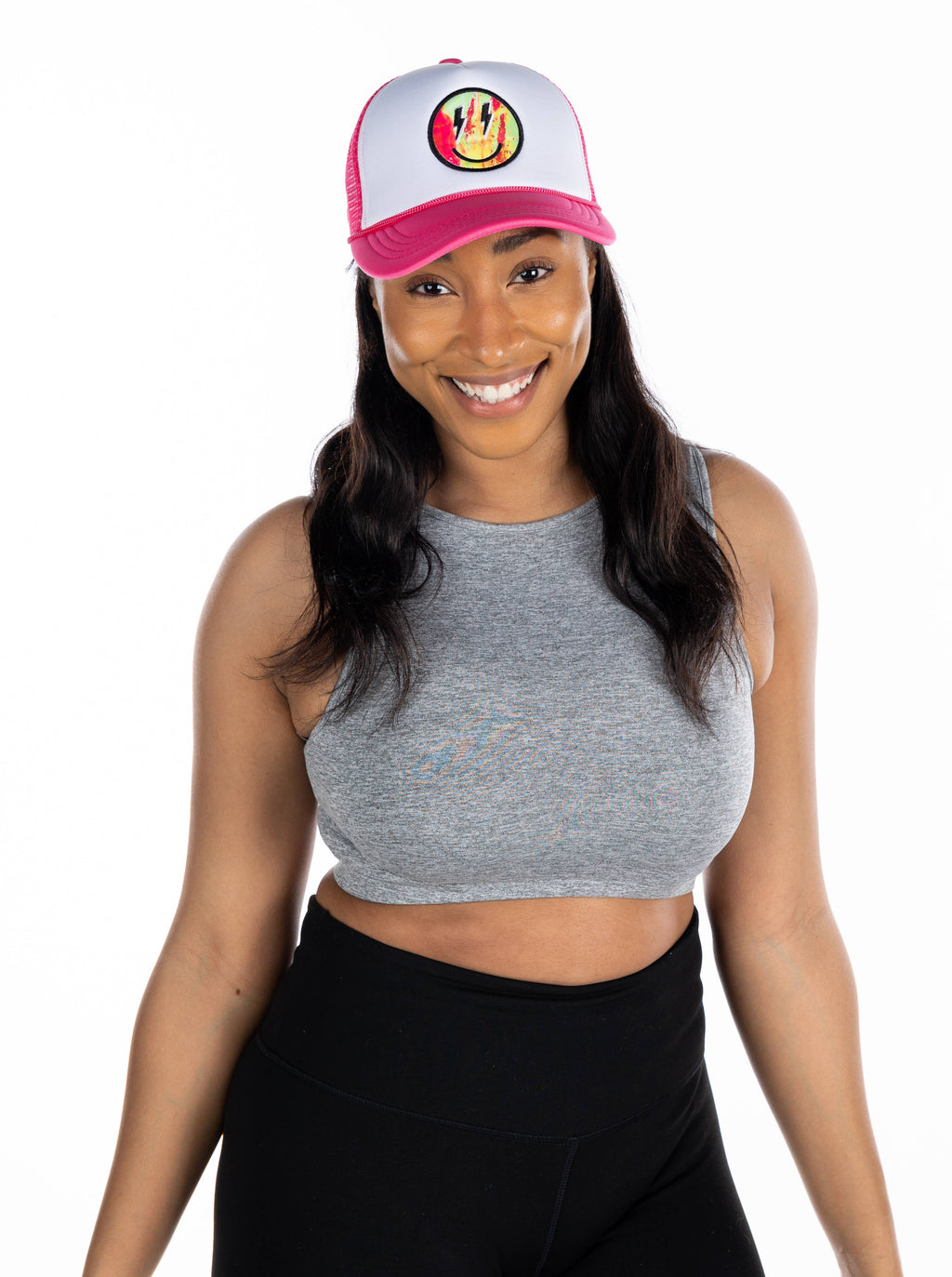 Foam Trucker Hat - Multicolor Smiley - Hot Pink/White