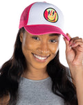Foam Trucker Hat - Multicolor Smiley - Hot Pink/White