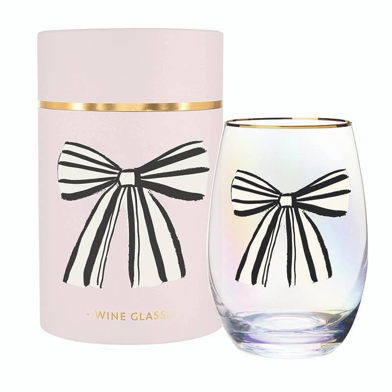 Gold Foil Stemless Wine Glass - Birthday Bow: 17oz, 4.5" H