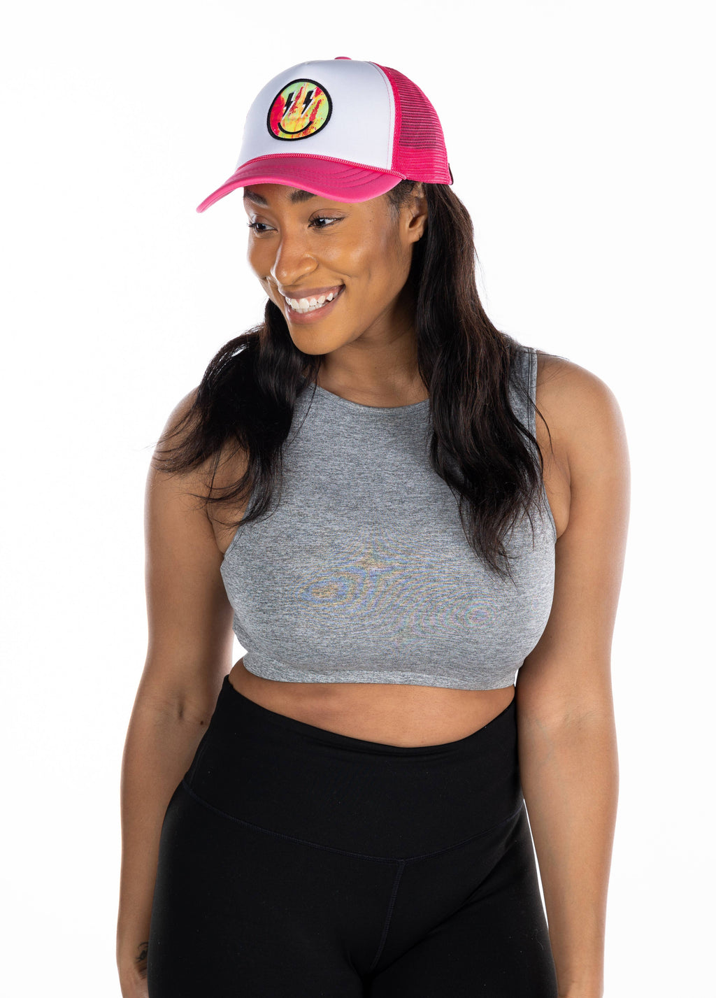 Foam Trucker Hat - Multicolor Smiley - Hot Pink/White