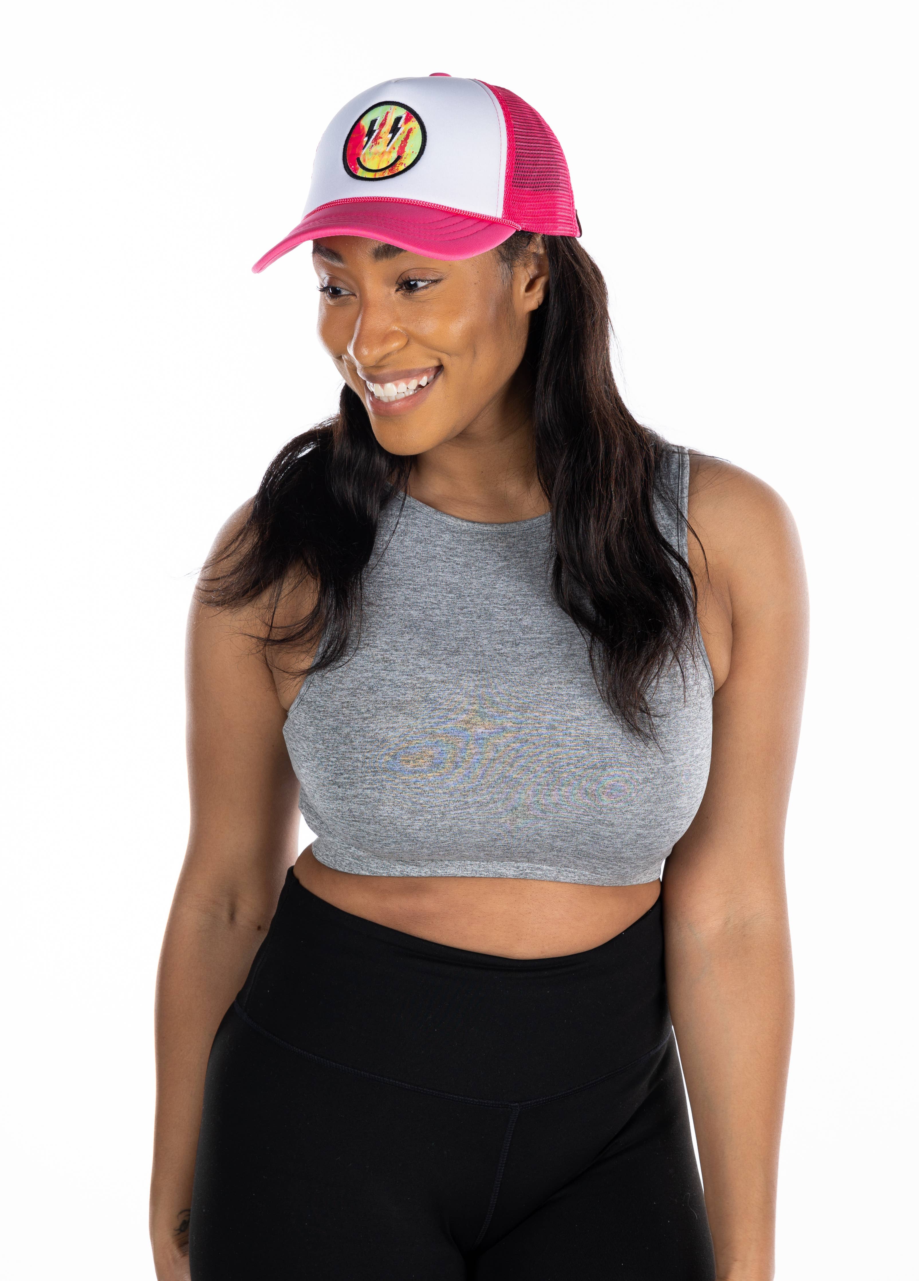 Foam Trucker Hat - Multicolor Smiley - Hot Pink/White