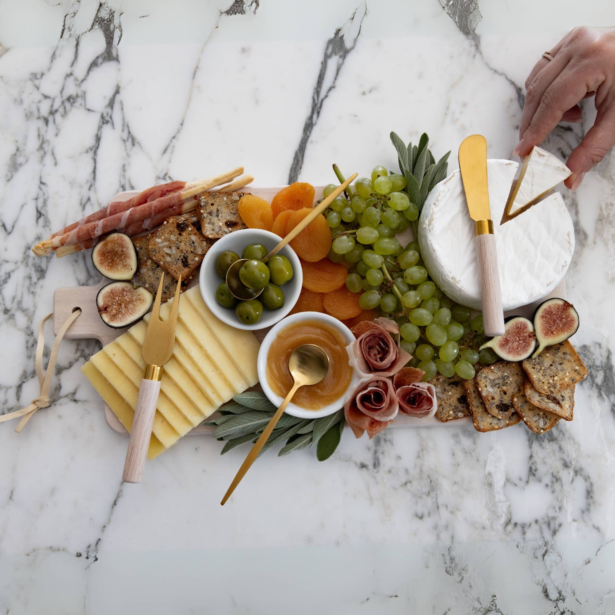 Wood Cheese Board with Handle, White-Washed